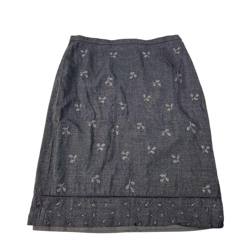 Eddie‎ Bauer Gray Wool Embroidered Floral Pencil Skirt Tall 12 Charcoal Lined